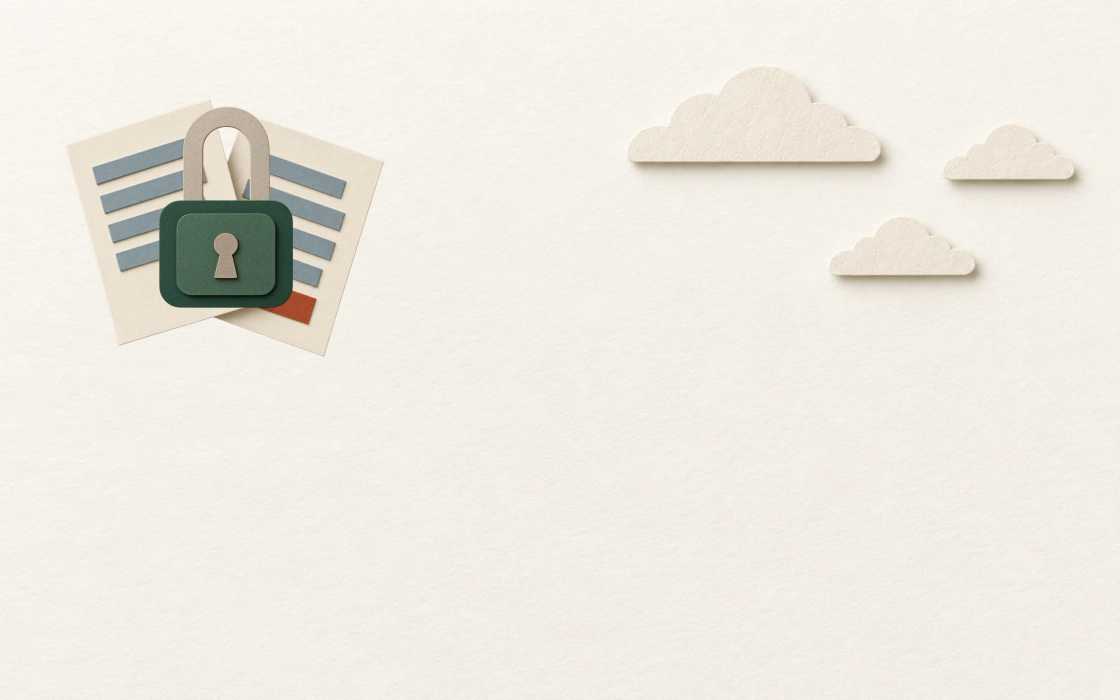 Two paper bills and an open padlock under a calm cream sky.